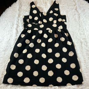 Loft Black and Cream Polka Dot Dress with Pockets, Size 12P